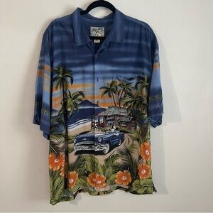 Big Dogs men’s Hawaiian Style Shirt Size 2X vintage car beach palm tree